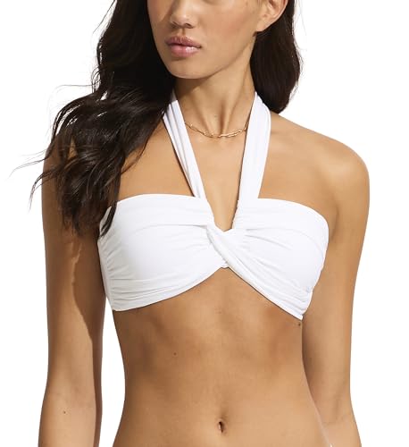 Seafolly Women's Standard Bandeau Halter Bikini Top Swimsuit, Eco Collective White