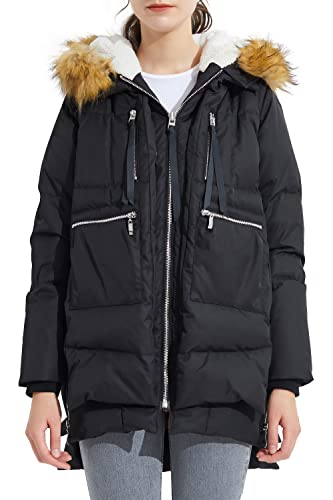 Orolay Women's Thickened Down Jacket Winter Hooded Coat with Faux Fur Trim Black XL