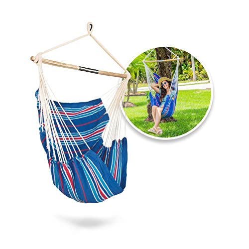 Bliss Hammocks WM-412F_2 Polyester Multi Color Hammock Chair with Collapsible Push-Pin Spreader Bar, Patriotic Stripe
