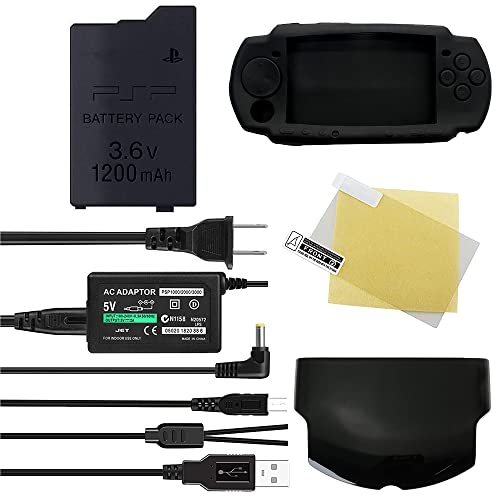 TFSeven PSP-S110 High Capacity Replacement Sony PSP Slim Battery + AC Adapter 5V 2A Wall Travel Power Supply + Back Door Battery Cover Compatible for PSP 2000 2001 3000 3001 3002 3004 Accessories Kit
