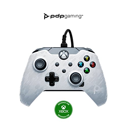 PDP Wired Game Controller - Xbox Series X|S, Xbox One, PC/Laptop Windows 10, Steam Gaming Controller - Perfect for FPS Games - Dual Vibration Videogame Gamepad - White Camo/Camouflage