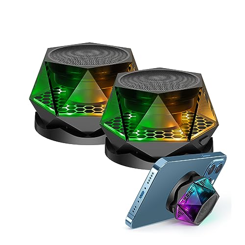 EGKimBa Magnetic Diamond Bluetooth Speaker, Small Wireless Speaker with Multi RGB Color Light Show, Portable Phone Stand for iPhone, Android, TWS Pairing- 2 Pieces