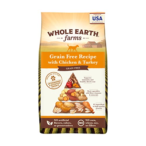 Whole Earth Farms Natural Grain Free Dry Kibble, Wholesome and Healthy Dog Food, Chicken and Turkey Recipe - 25 LB Bag