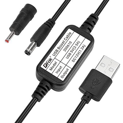 DROK USB to 12v, 5v to 12v USB Boost Converter, USB Cable DC 5v Step Up to 12v, 1A Power Regulator Line with 5.5mm Port 1.2 Meter Length