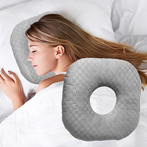 Wuronsa Ear Piercing Pillow for Side Sleepers with an Ear Hole for CNH and Ear Pain Ear Inflammation Pressure Sores, Cotton and Polyester O-Shaped Side Sleeping Pillow, Ear Guard Pillow
