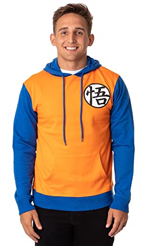 Bioworld Dragon Ball Z Mens' Goku Kanji Emblem Anime Costume Pullover Hoodie Sweatshirt, X-Large Orange