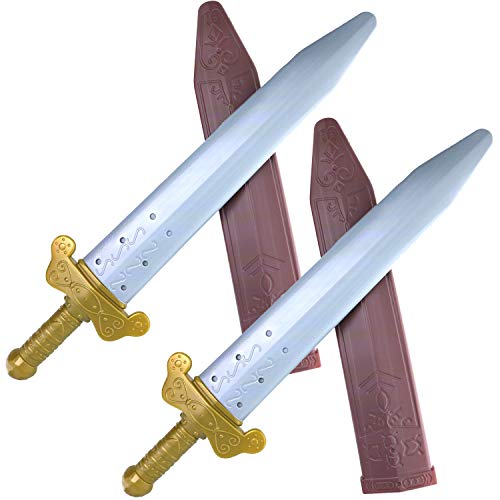 GIFTEXPRESS 2-pack 19' Plastic Roman Sword with Sheath for Pretend Play, Knight Costume, Roman Warrior Costume Accessory