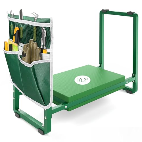 FLINTER 10.2' Wider Garden Kneeler and Seat, Heavy Duty Thick Gardening Bench for Kneeling and Seat - Garden Tools with Bags, Gardening Gifts for Women, Grandparents, Gardeners, Mom & Dad - Green