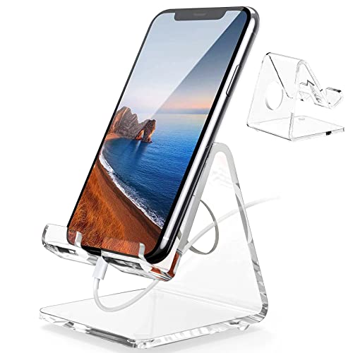 DesignComfort Acrylic Cell Phone Stand , Acrylic Phone Stand for Desk,Clear Phone Stand, Dock, Cradle, Compatible with Phone 13 Pro Max Mini 11 Xr 8 SE, Android Smartphone, Pad,Desk Accessories