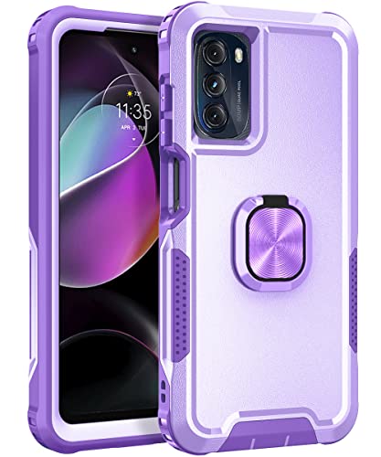 Ankoe for Motorola Moto G 5G 2022 Case, 3 in 1 Heavy Duty Rugged Hybrid Shockproof Hard PC Soft TPU Bumper Protective Case with 360° Rotate Ring for Motorola Moto G 5G 2022 Purple