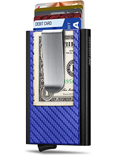 MOSIYEEF Minimalist Wallet for Men, RFID Blocking Card Wallet with Money Clip, Aluminum, Habor Blue, 6 Card Slots