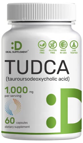 TUDCA 1000mg, 60 Capsules – Ultra Strength Bile Salt Supplement, 99% Pure, Genuine Bitter Taste – Replenishes Bile Acid, Natural Liver Support – Non-GMO, Third Party Tested