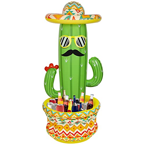 Triumpeek 55' Inflatable Cactus Cooler, Fiesta Inflatable Cactus Ice Bucket Wearing A Sombrero for Summer Swimming Pool Hawaiian Themed Party Supplies, Cinco de Mayo Inflatable Party Cooler Decor