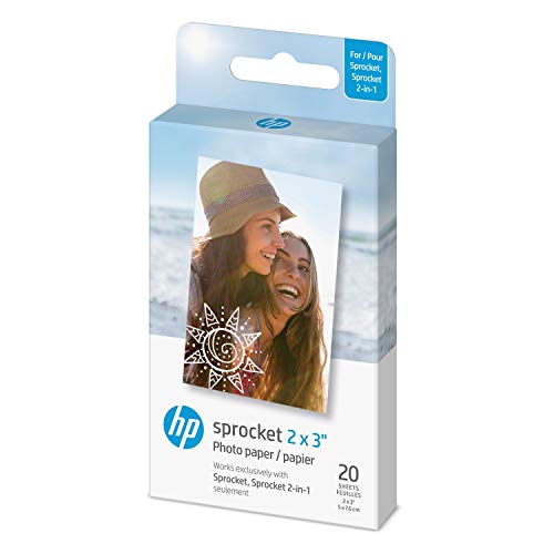 HP Sprocket 2x3' Premium Zink Sticky Back Photo Paper (20 Sheets) Compatible with HP Sprocket Photo Printers, White