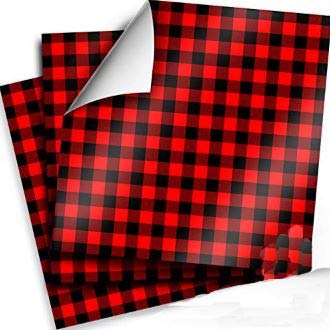 Craftopia Buffalo Plaid Permanent Vinyl Sheets for Craft | 3-Packs 12” x 12” | Red and Black Vinyl Printed Pattern Compatible with Craft Cutters - Premium Quality