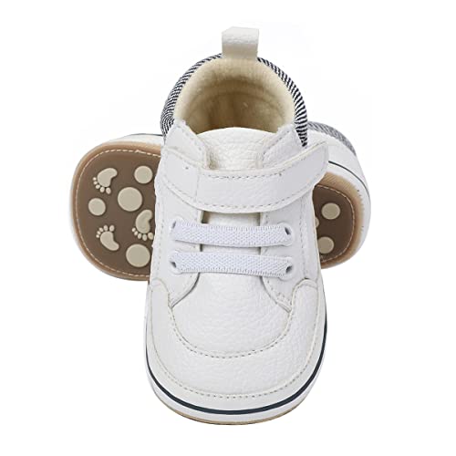 E-FAK Baby Shoes Boys Girls Infant Sneakers Non-Slip Rubber Sole Toddler Crib First Walker Shoes(08 White, 6-12 Months Infant)