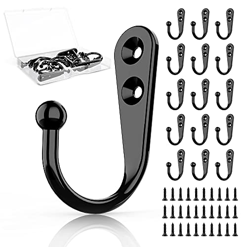 ZAYBOD 15 Pcs Black Wall Mounted Coat Hooks, Hanger Hook with 30 Pieces Screws for Hanging Hat, Towel, Key, Robe, Coats, Scarf, Bag, Cap, Coffee Cup, Mugs