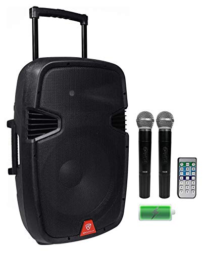 Rockville 15' Rechargable Powered 800W PA DJ Speaker, 2 Mics, Bluetooth (RAM15BT V2)