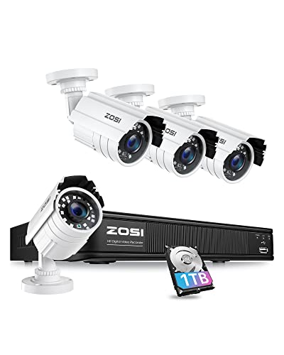 ZOSI H.265+ Full 1080p Home Security Camera System Outdoor Indoor, 5MP-Lite CCTV DVR 8 Channel with AI Human Vehicle Detection, 4 x 1080p Weatherproof Surveillance Camera, 80ft Night Vision, 1TB HDD