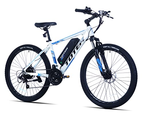 Totem 26' 350W Electric Mountain Bike, 20MPH with 36V 10.4Ah Battery and Shimano 21 Speed Gears, Adjustable Stem - White