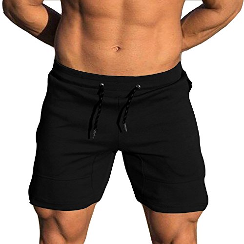 EVERWORTH Men's Solid Gym Workout Shorts Bodybuilding Running Fitted Training Jogging Short Pants with Zipper Pocket Black XXL