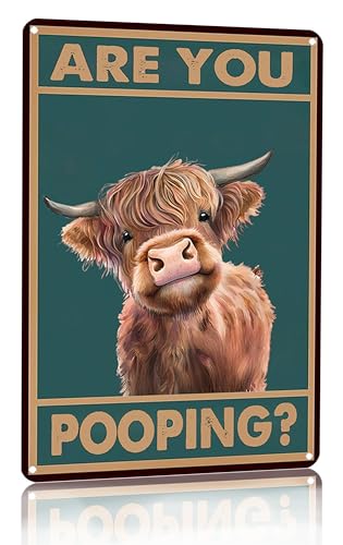 Crazysign Vintage Highland Cow Are You Pooping Funny Tin Sign for Bathroom Toilet Wall Decor 8 X 12 Inch (3039)