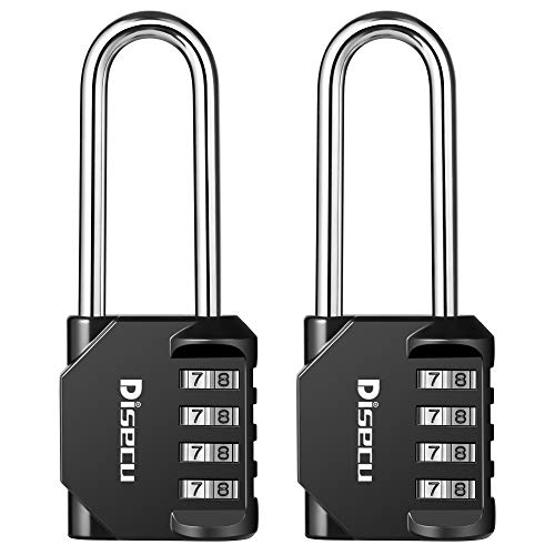 Disecu 2.5 Inch Long Shackle Combination Lock 4 Digit Outdoor Waterproof Padlock for School Locker, Gym Locker, Hasp Cabinet, Gate, Fence, Toolbox (Black, 2 Pack)