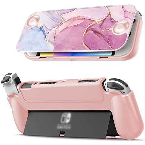 Fintie Flip Case for Nintendo Switch OLED Model - [Screen Safe] Slim Protective Soft TPU Shell with Magnetically Detachable Front Cover & Ergonomic Grip for Switch OLED Model 2021 (Dreamy Marble)