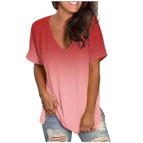 My Recent Orders Placed by me Workout Tops for Women 2024 Summer Trendy Gradient Blouse Loose V Neck Tshirt for Leggings Ladies Clothes Oversized Comfy Tee