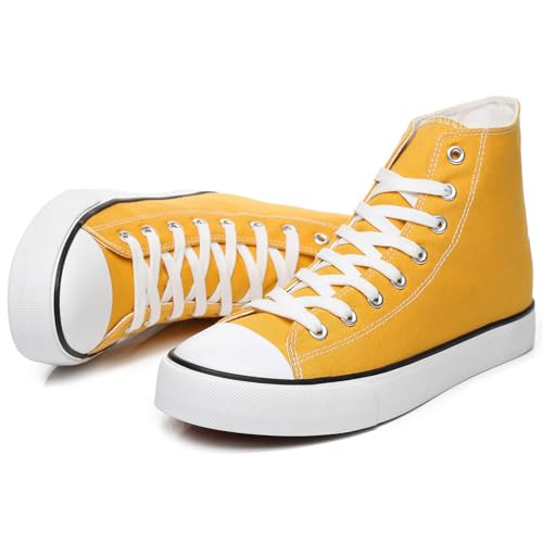 ZGR Men's High Top Canvas Sneakers Lace Up Classic Casual Walking Shoes (Yellow, US12)