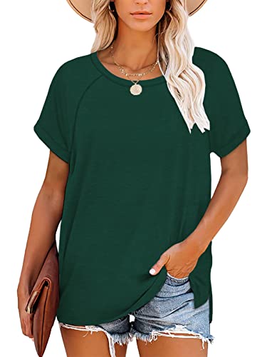 Tops for Women Casual Summer Short Sleeve Shirts Loose Fit Blouses Green XL