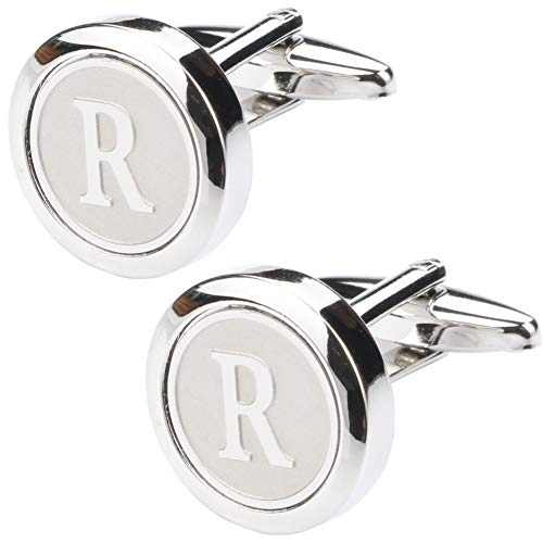 Dannyshi Mens Classic Stainless Steel Initial Cufflinks 26 Alphabet Initial Letter Cufflinks Business Wedding Shirts A-Z (R)