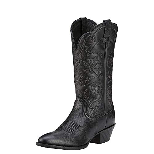 Ariat Womens Heritage R Toe Western Boot Black Deertan 8 Wide