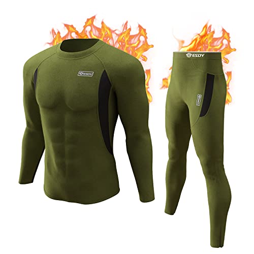 CL convallaria Men's Thermal Underwear Set Winter Hunting Gear Sport Long Johns Base Layer Bottom Top Midweight Army Green S