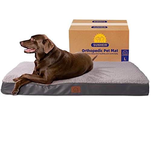 Sunheir Orthopedic Dog Bed for Large Dogs and Extra Large Dogs, Large Dog Bed with Removable Waterproof Cover and Machine Washable Dog Bed, Pet Bed Mat Egg-Crate Foam, L(35'X22'X3'), Grey