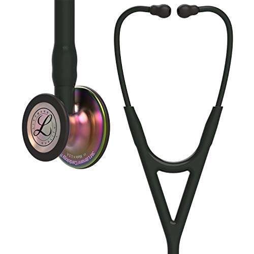 3M 6165 Littmann Cardiology IV Rainbow-Finish Chest Piece Diagnostic Stethoscope with 27' Black Tube, Stem and Headset, Stainless Steel, Rubber