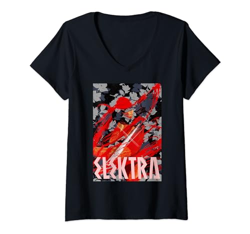 Womens Marvel Elektra Action Blossom Background Poster V-Neck T-Shirt