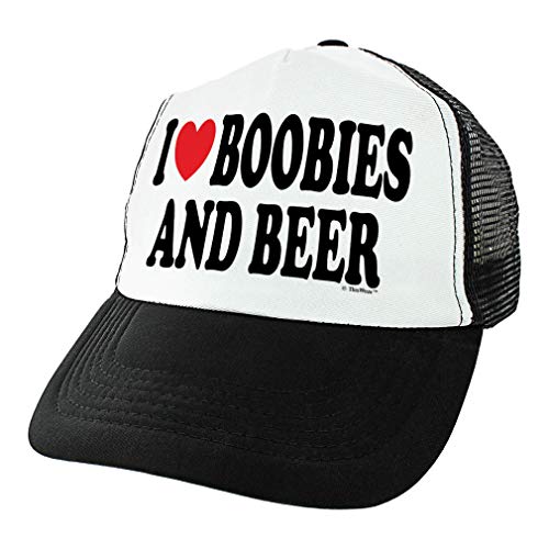 Joke Hat I Love Boobies and Beer Hat Summer Gifts Gag Gifts for Men Women Humorous Gifts Trucker Hat Black