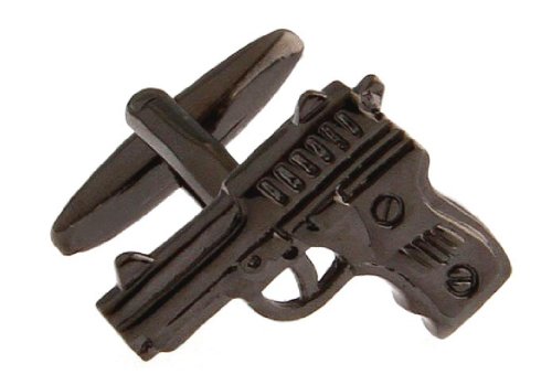 MRCUFF Pistol Handgun Gunmetal Black Gun Pair Cufflinks in a Presentation Gift Box & Polishing Cloth