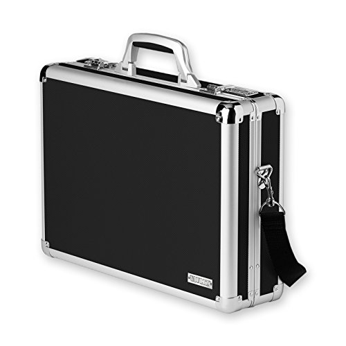 Vaultz Locking Briefcase - 18 x 14.25 x 5 Inch Combination Lock Hard Laptop Case w/Strap - Briefcases for Men and Women - Black