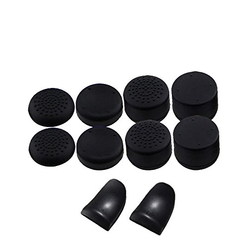 Replacement L2 R2 Buttons Trigger Extender + Silicone Analog Thumb Stick Cap Cover Grip Thumbsticks Joystick for Sony PS4 PS4 Pro Slim Controller (Black)