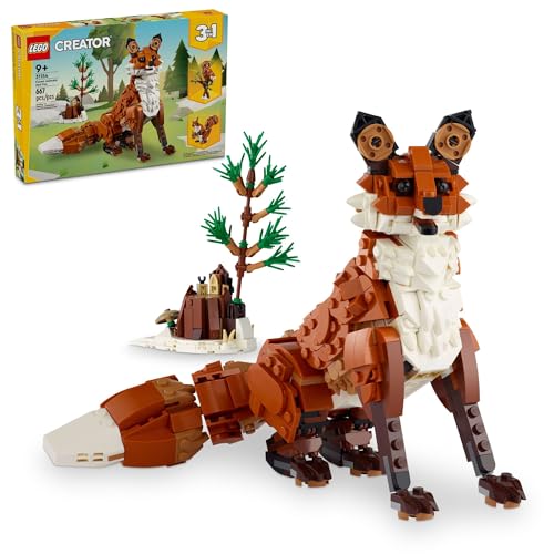 LEGO Creator 3 in 1 Forest Animals: Red Fox Toy, Transforms to Owl Toy Figure or to Squirrel Toy, Woodland Figures Set, Play and Display Gift Idea for Boys and Girls Ages 9 Years Old and Up, 31154