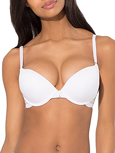 Smart & Sexy womens Maximum Cleavage Underwire Push Up Bra, White With Lace Wings, 36B US