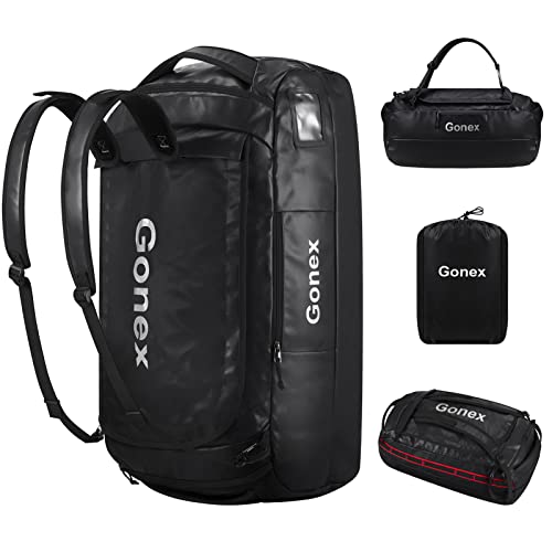 Gonex 80L Water Repellent Duffel Bag Backpack Outdoor Heavy Duty Duffle Bag with backpack straps for Hiking Camping Travelling Cycling for Men Women Black
