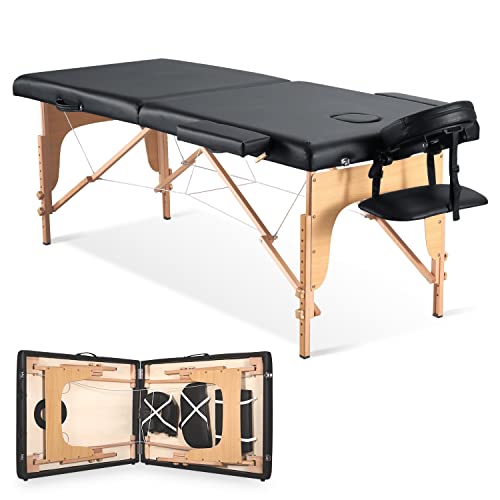 CHRUN Massage Table Portable Massage Bed Lash Spa Bed Tattoo Face Cradle Bed Height 35Inch Adjustable 2 Fold with Bag - Black