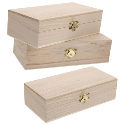 GOOHOCHY 3pcs Boxes Clamshell Wooden Box Wood Jewelry Cases Ornament Container Wooden Treasure Wooden Pirate Treasure Chest Jewelry Treasure Organizer Copper Display Stand Storage Office