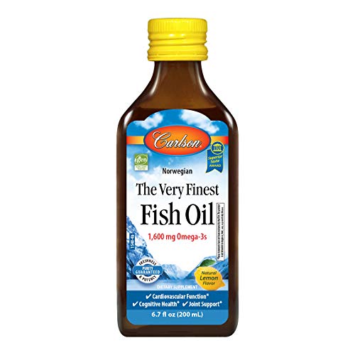 Carlson - The Very Finest Fish Oil, 1600 mg Omega-3s, Liquid Fish Oil Supplement, Norwegian Fish Oil, Wild-Caught, Sustainably Sourced Fish Oil Liquid, Lemon, 200ml, 6.7 Fl Oz