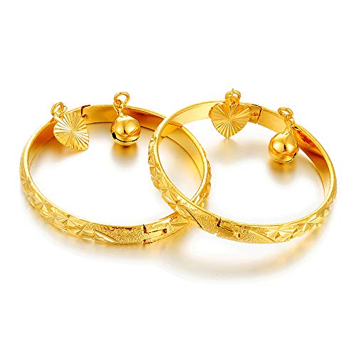 Ethlyn Birthday Gifts for Baby Boys Girls 18K Gold plated Babies to toddlers Little Bangles Bracelet Stars Bells Heart Jewelry (2pcs/lot)