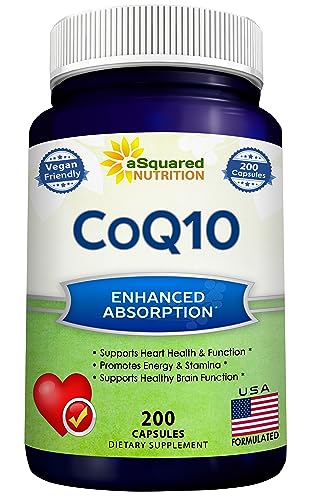 aSquared Nutrition CoQ10 (400mg Max Strength, 200 Capsules) - High Absorption Vegan Coenzyme Q10 Powder - Ubiquinone Supplement Pills, Extra Antioxidant CO Q-10 Enzyme Vitamin Tablets, Coq 10 400 mg