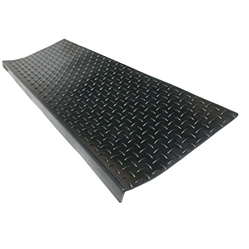 Rubber-Cal 'Diamond-Plate Non-Slip Rubber Tread Stair Mats (6 Pack), Black, 9.75' X 29.75'